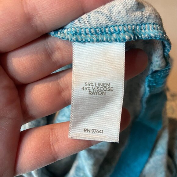 J Jill Women 4X Floral Tunic Top Linen Blend Blue V Neck Side Slits Short Sleeve - Picture 5 of 9